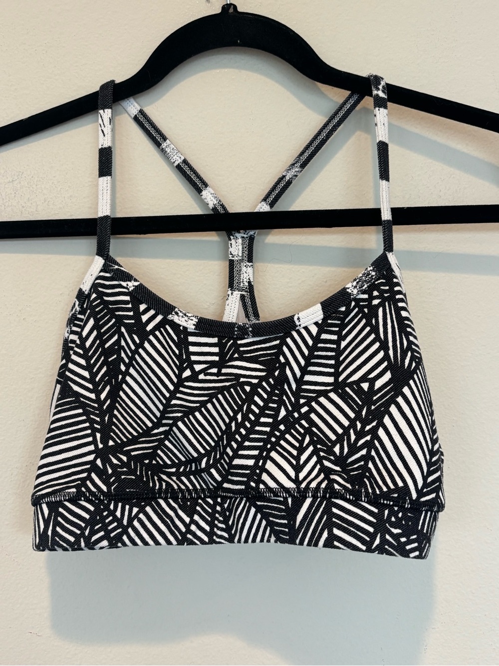 lululemon athletica Black & White Leaf-Stripe Sports Bra